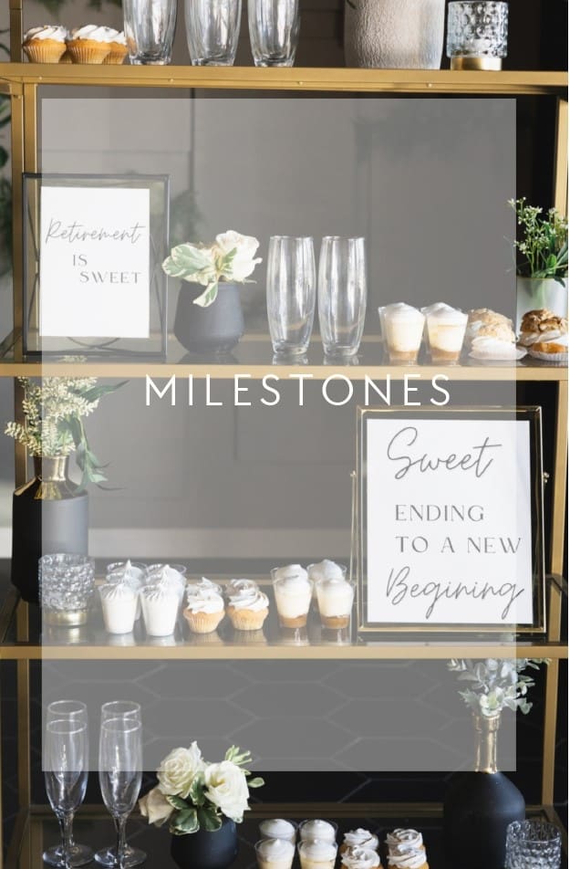 A shelf with some glasses and cupcakes on it