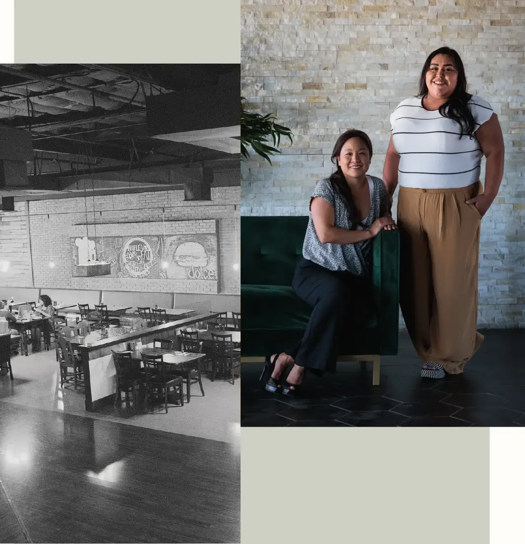 Two women standing in a room next to each other.